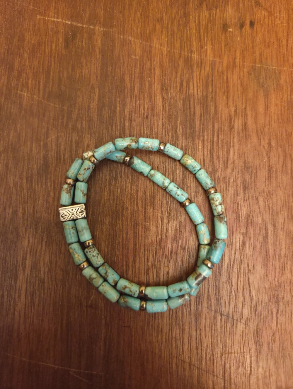 Turquoise Bead Stretch Bracelet - Turquoise And Silver